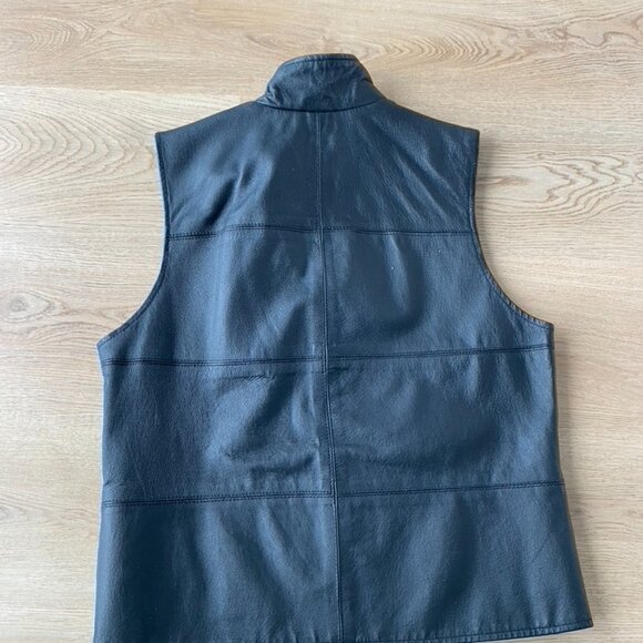 Vintage Black Leather Zip Up Vest - Picture 2 of 6